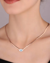 Snake Layered Chain with opal evil eye - Herringbone Chain Necklace
